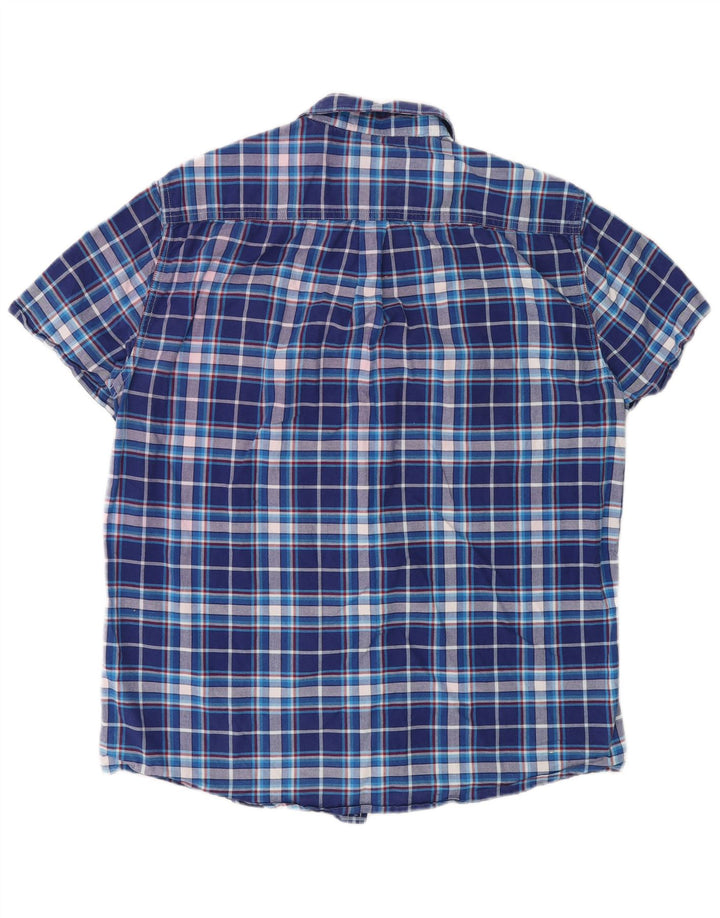Camisa masculina Superdry de manga curta grande algodão xadrez azul