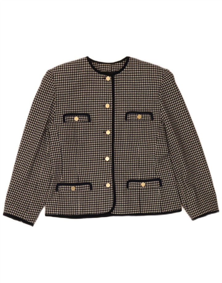Conjunto de saia feminina vintage com 5 botões e 2 peças IT 46 grande W28 preto houndstooth