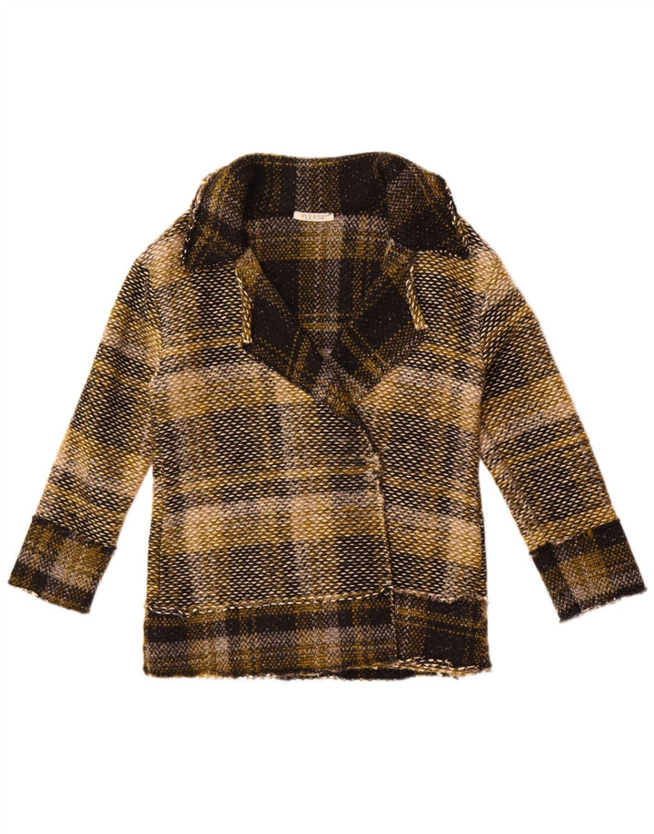Por favor, jaqueta blazer feminina aberta Reino Unido 10 pequena xadrez multicolorida