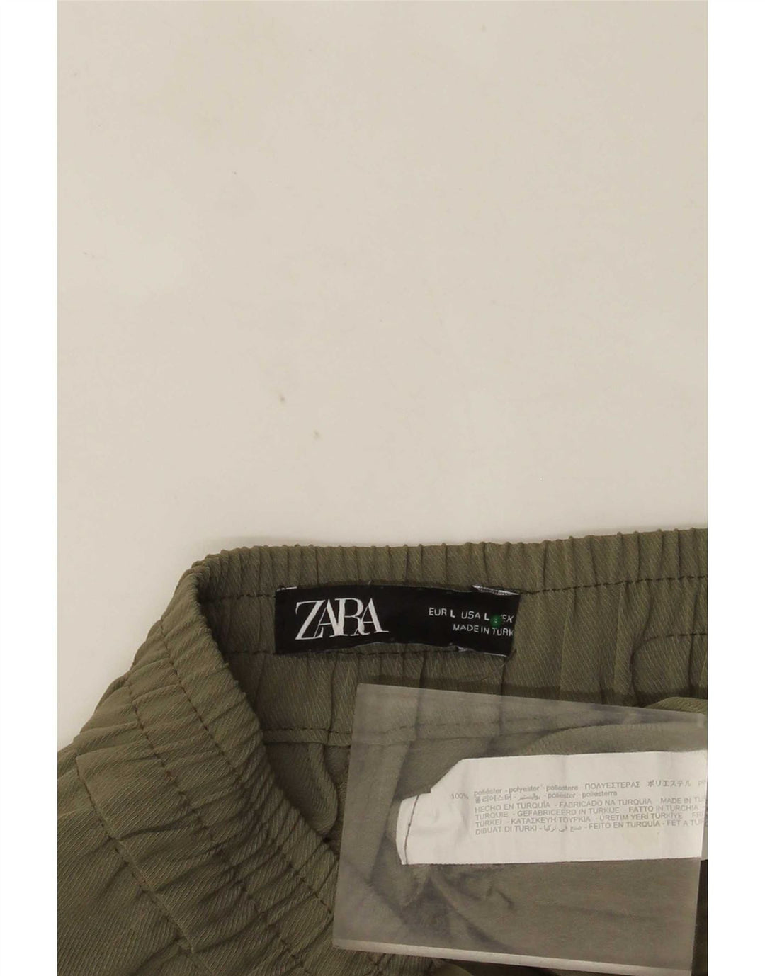 Zara Calça feminina cônica cortada grande W32 L24 poliéster cáqui