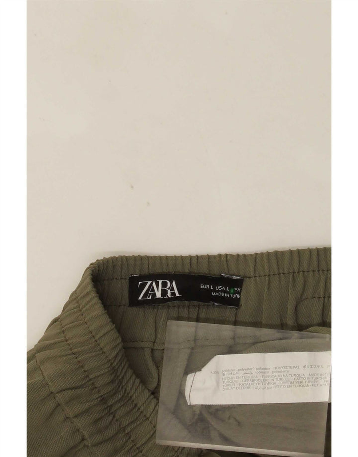 Zara Calça feminina cônica cortada grande W32 L24 poliéster cáqui