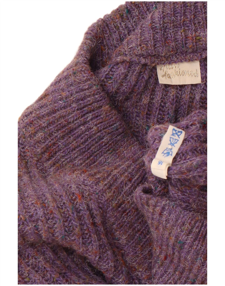 Suéter feminino VINTAGE grande com decote em V Reino Unido 16 grande roxo manchado