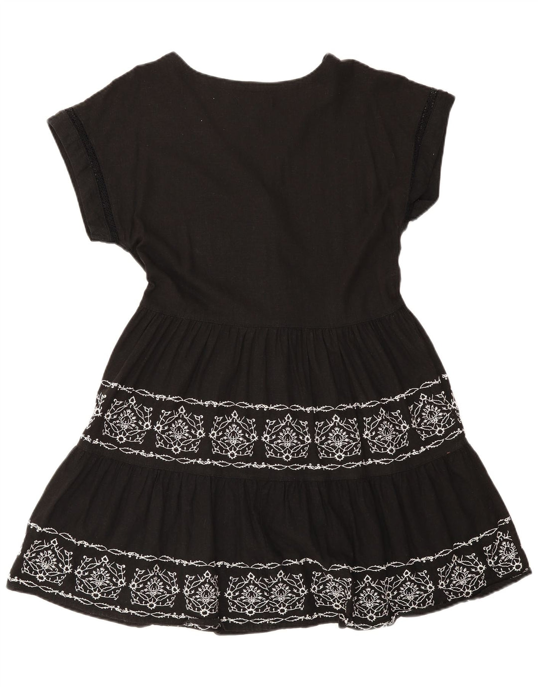 Próximo Vestido feminino em camadas UK 12 médio preto floral linho