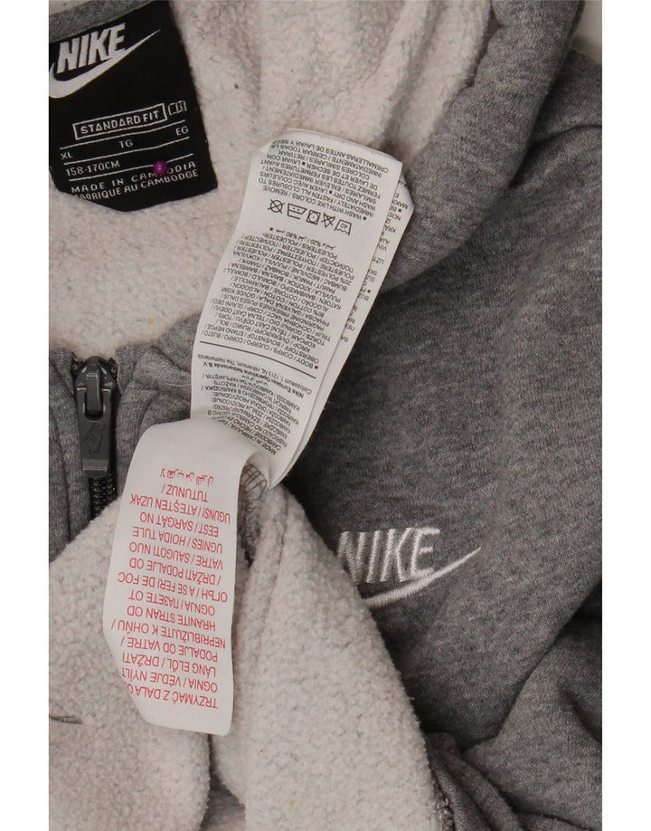 NIKE Boys Standard Fit Zip Hoodie Sweater 13-14 Years XL Grey Cotton Vintage Nike and Second-Hand Nike from Messina Hembry 