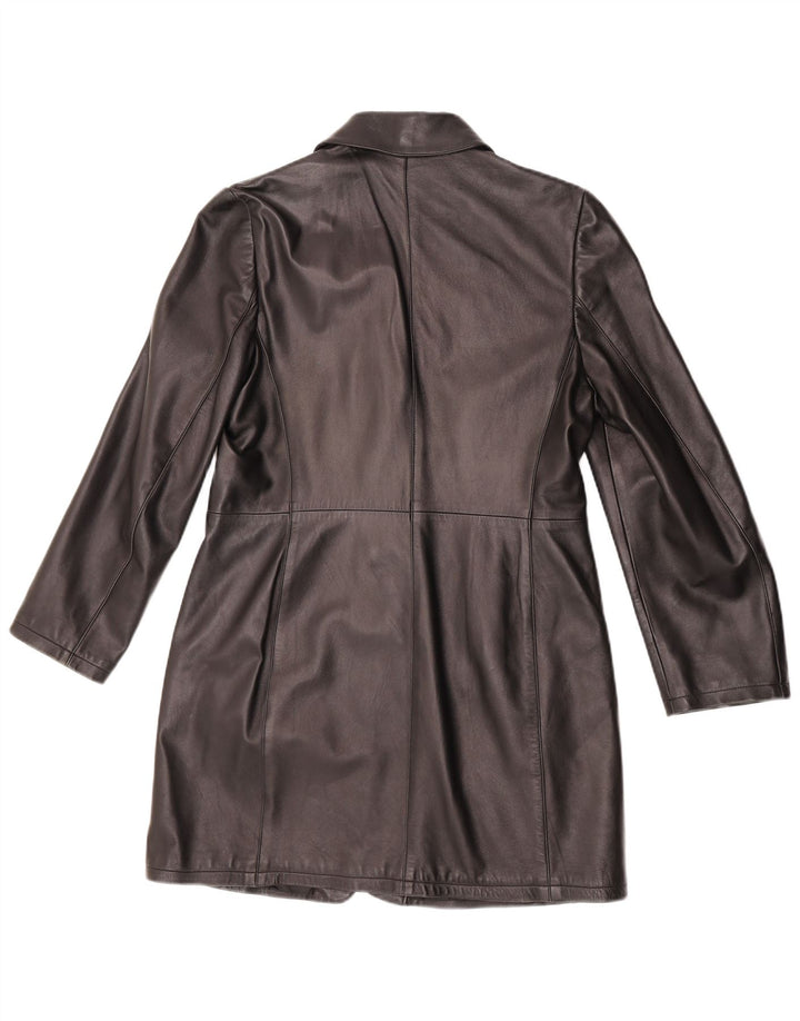 Casaco de couro feminino vintage Reino Unido 14 couro preto médio