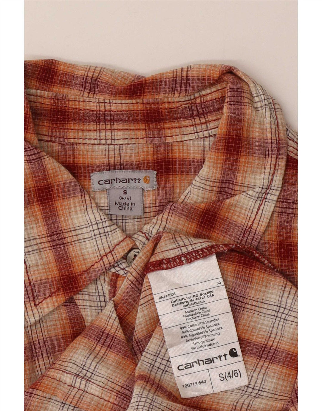 Camisa feminina de flanela Carhartt EUA 4/6 pequena xadrez vermelha de algodão
