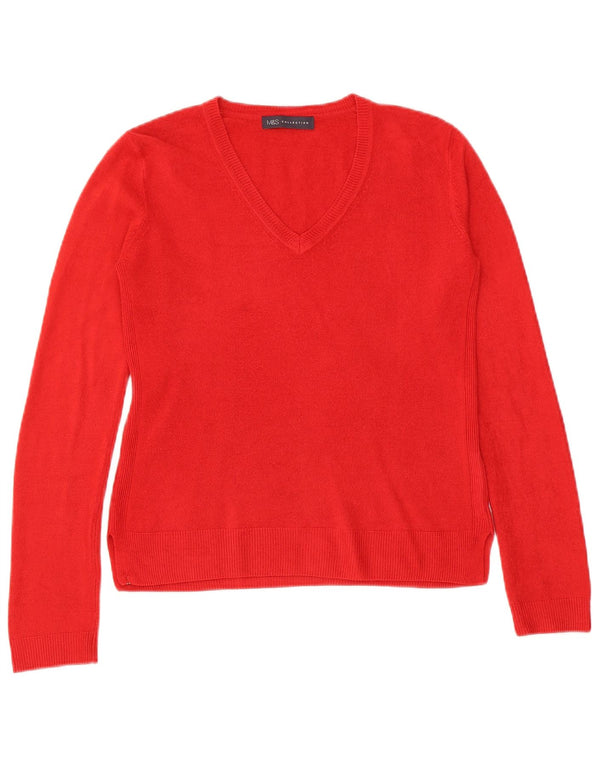 Suéter feminino Marks & Spencer com decote em V Reino Unido 8 pequeno acrílico vermelho