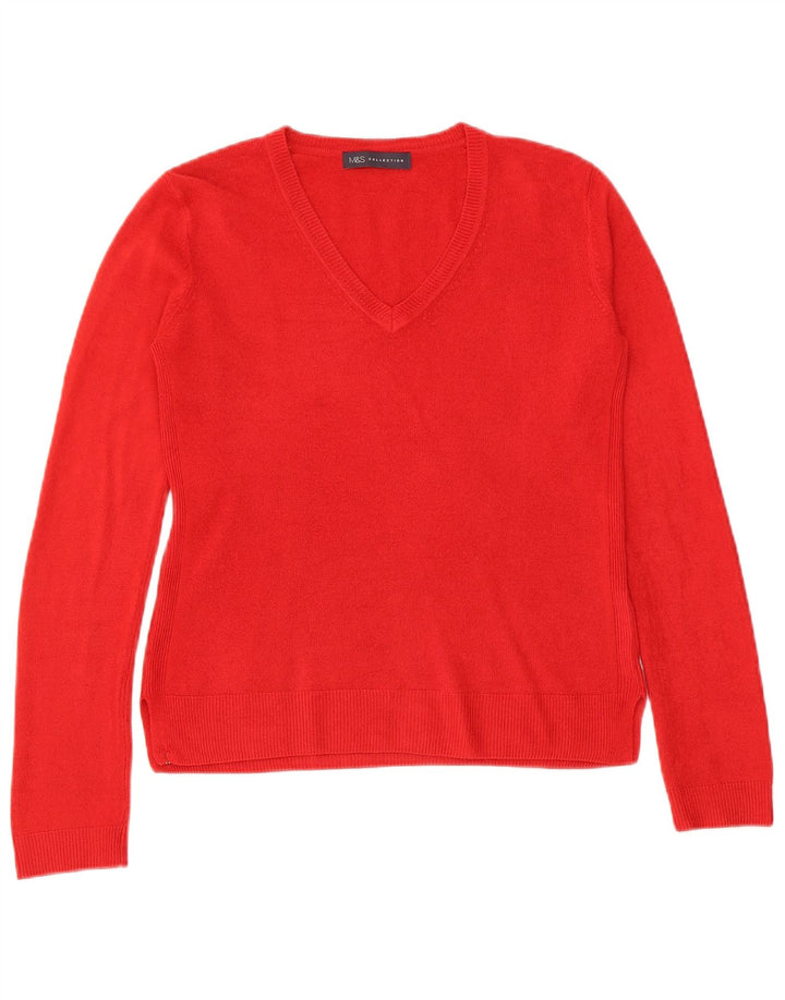 Suéter feminino Marks & Spencer com decote em V Reino Unido 8 pequeno acrílico vermelho
