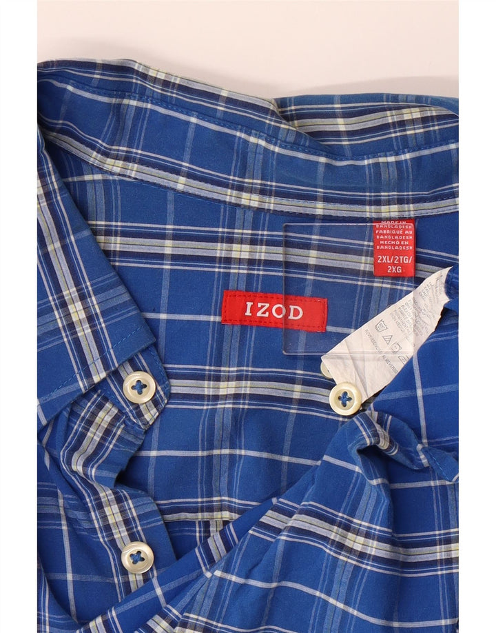Camisa masculina grande e alta IZOD 2XL algodão xadrez azul