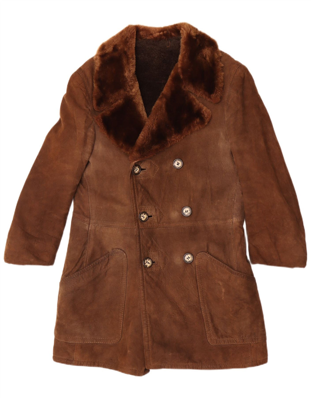 Casaco feminino vintage de shearling com peito duplo Reino Unido 12 marrom médio