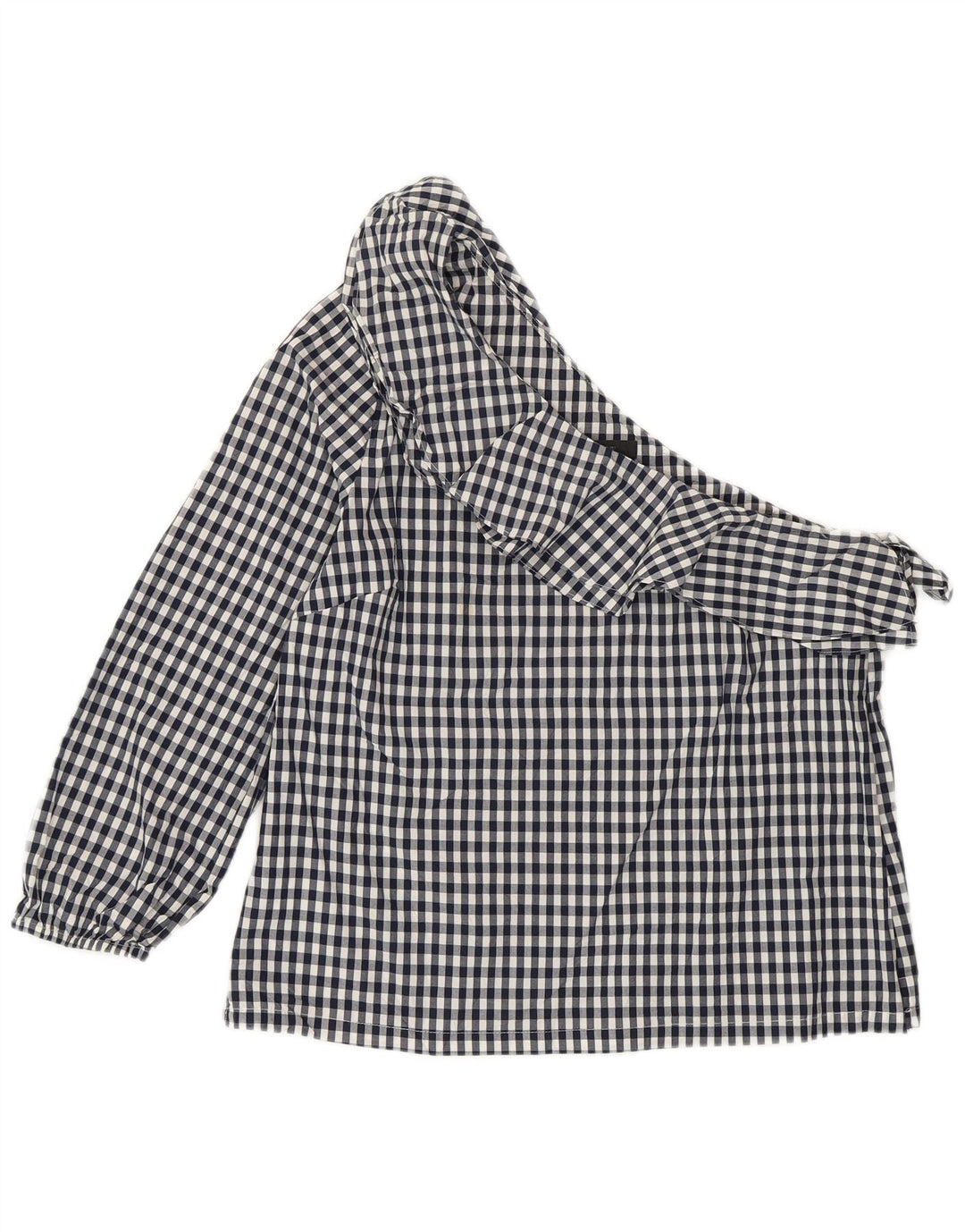 J. CREW Top feminino de um ombro EUA 8 algodão guingão azul marinho médio