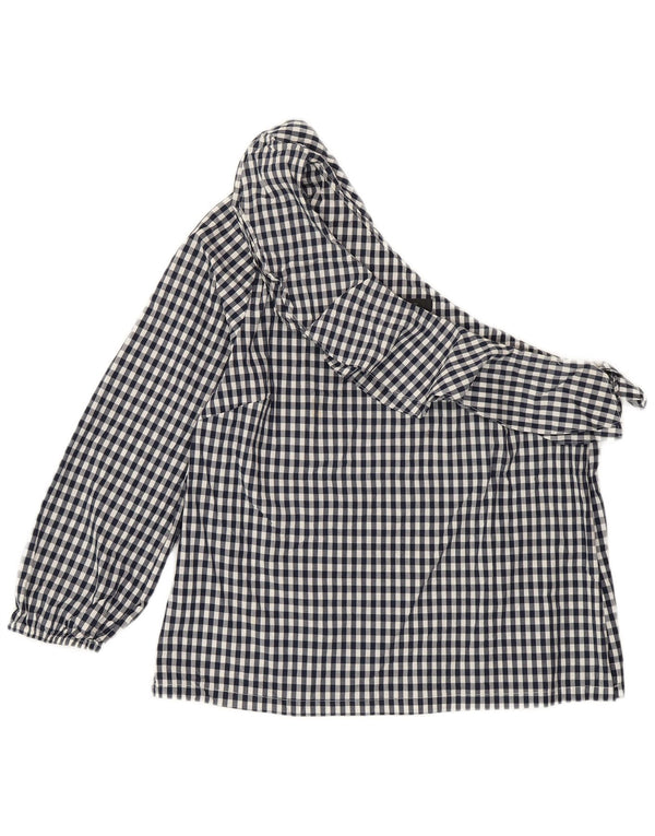 J. CREW Top feminino de um ombro EUA 8 algodão guingão azul marinho médio