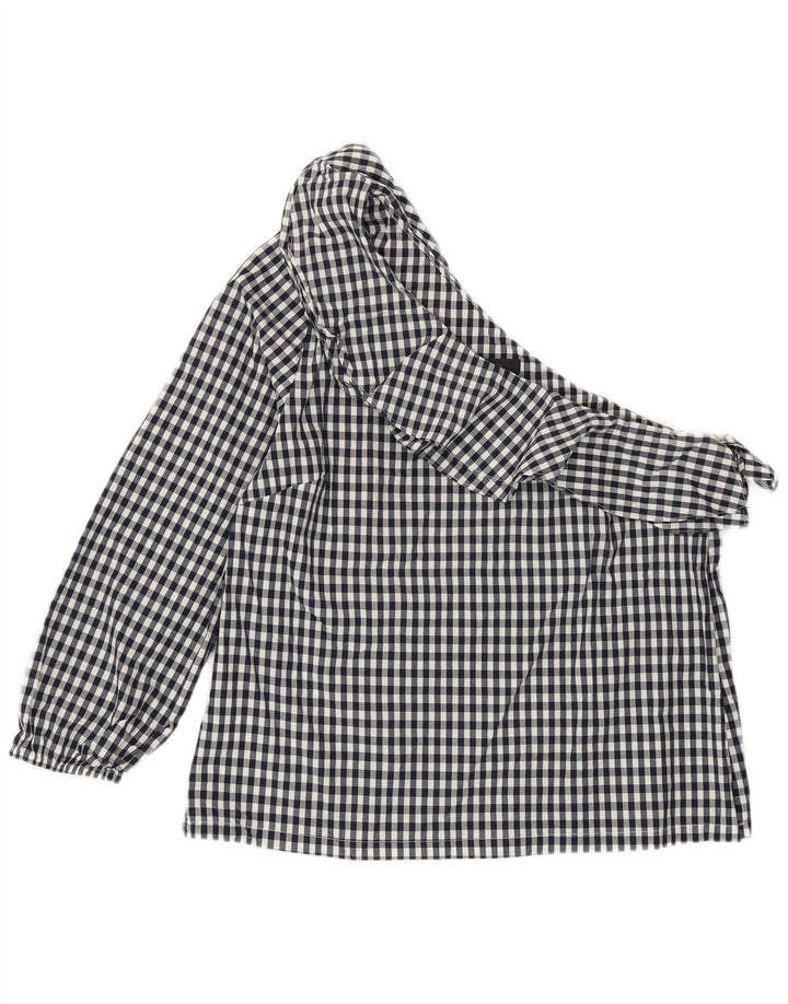 J. CREW Top feminino de um ombro EUA 8 algodão guingão azul marinho médio