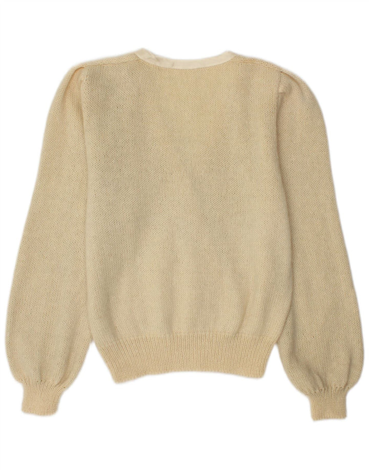 Suéter feminino vintage com decote em V Reino Unido 14 bege médio
