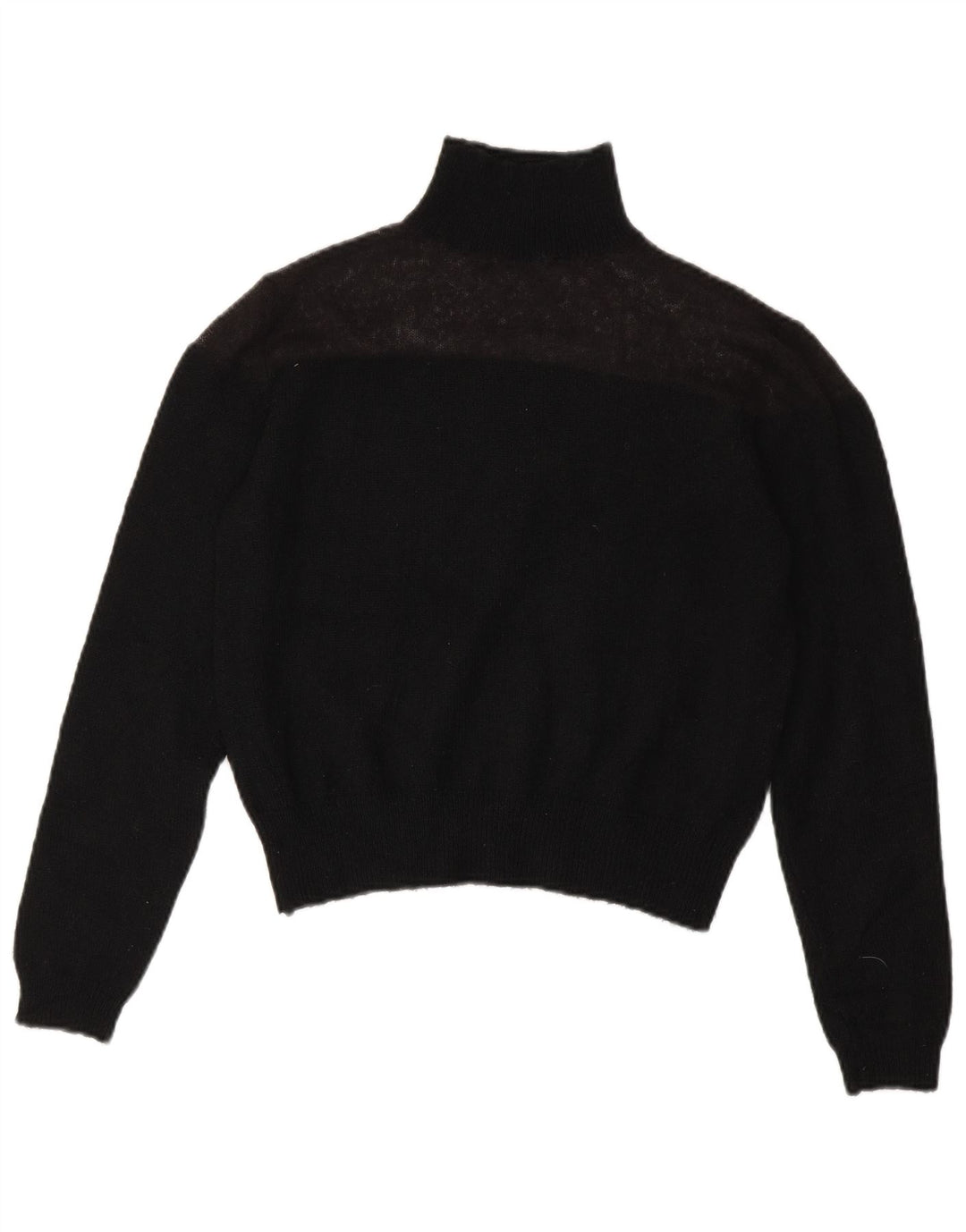 Zara Suéter feminino cropped com gola redonda Reino Unido 10 pequeno poliéster preto