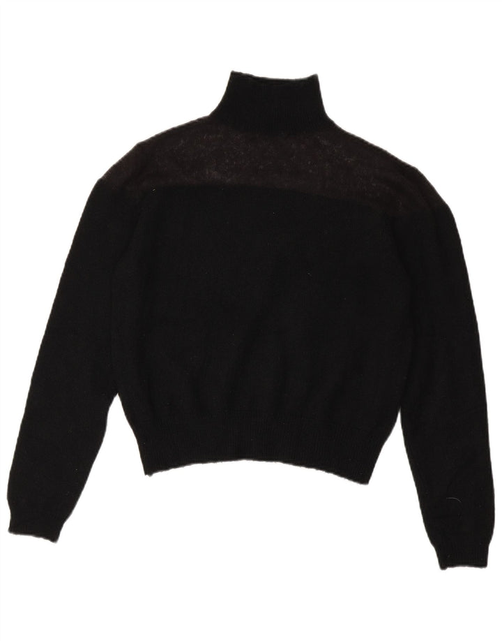Zara Suéter feminino cropped com gola redonda Reino Unido 10 pequeno poliéster preto