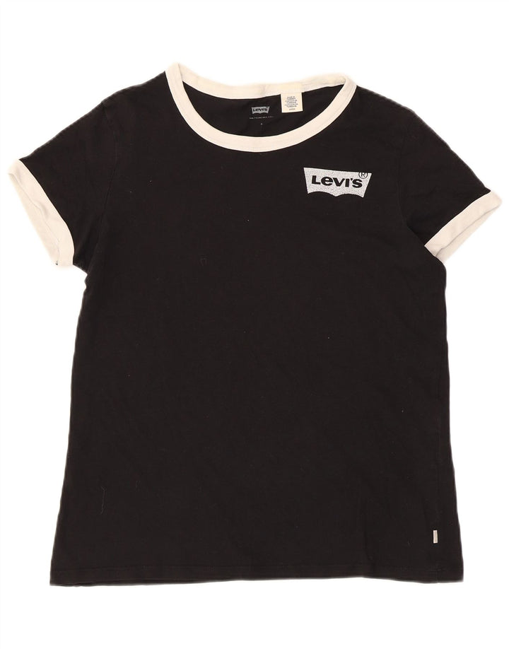 Camiseta feminina Levi's UK 10 pequena preta colorblock algodão
