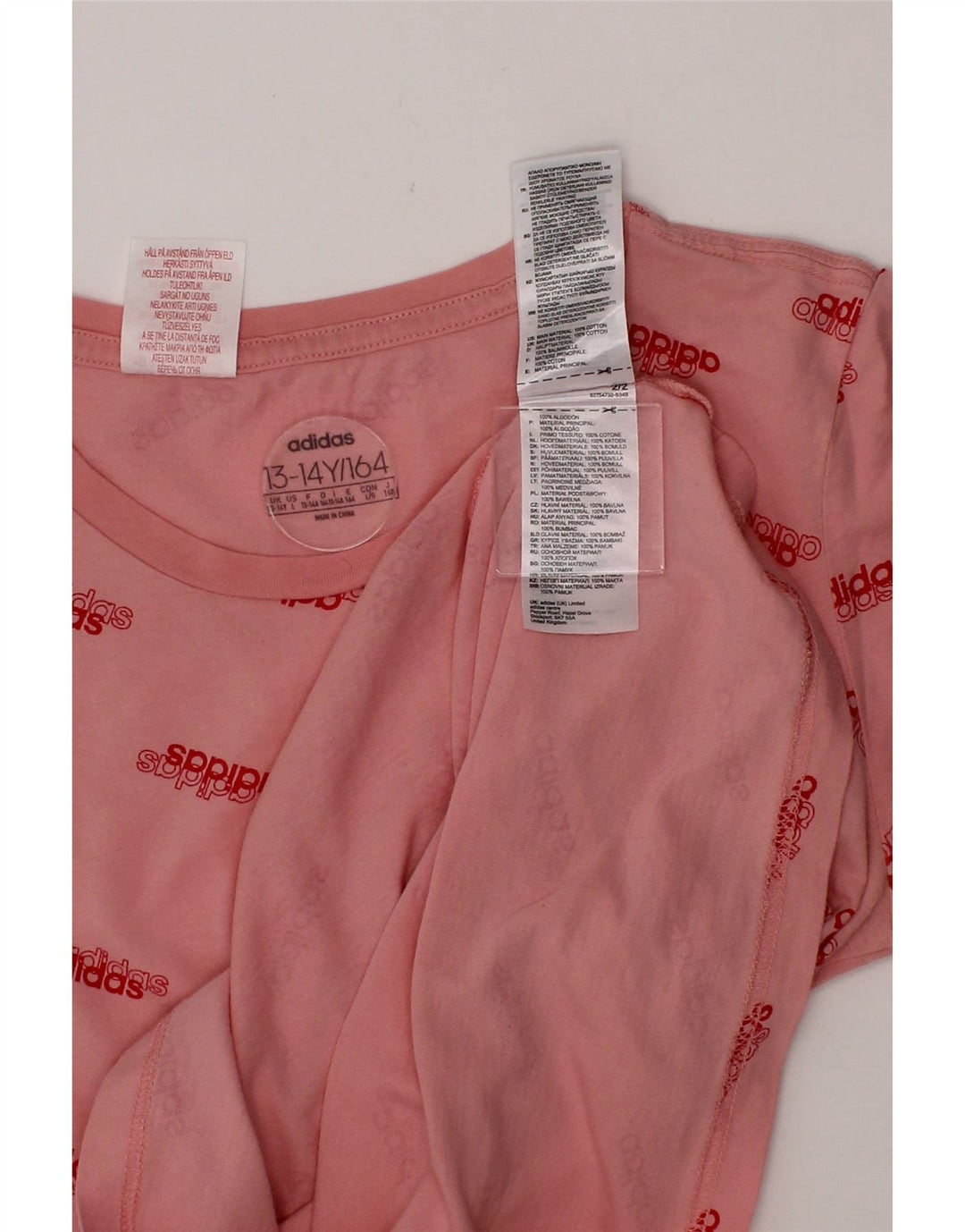 ADIDAS Girls Graphic T-Shirt Top 13-14 Years Pink Cotton Vintage Adidas and Second-Hand Adidas from Messina Hembry 