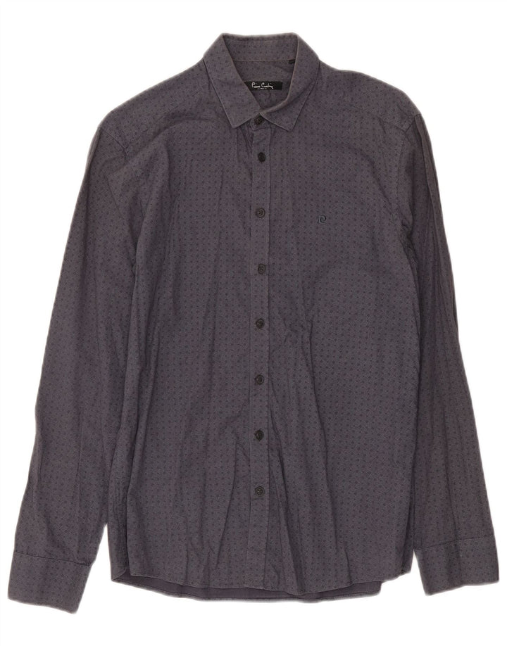 Camisa masculina Pierre Cardin pequena algodão manchado cinza