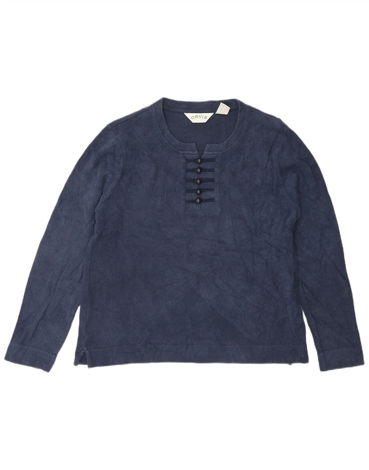 ORVIS Top feminino de manga comprida UK 14 algodão azul marinho médio