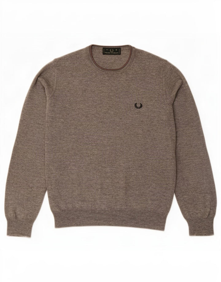 Fred Perry Suéter masculino com gola redonda cinza médio manchado