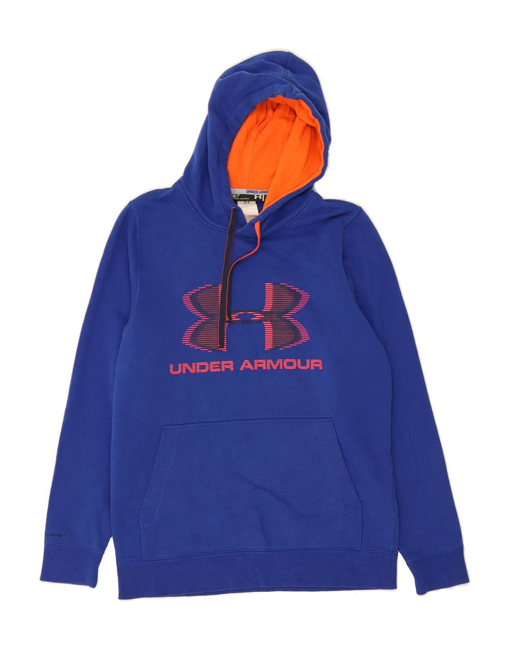 UNDER ARMOUR Mens Graphic Hoodie Jumper Small Blue Cotton Vintage Under Armour and Second-Hand Under Armour from Messina Hembry 