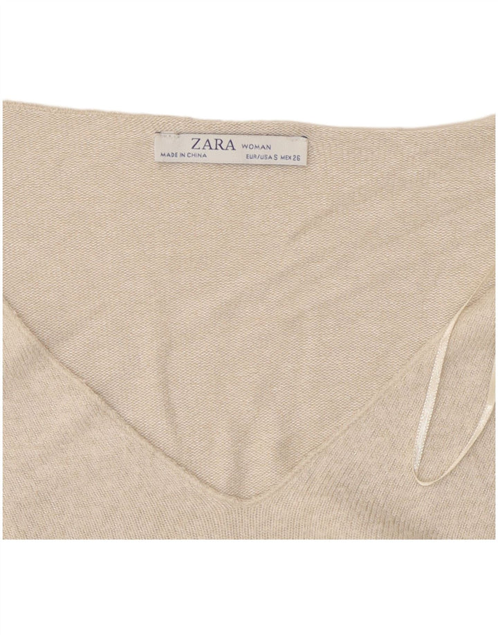 Suéter feminino ZARA com decote em V UK 10 pequeno off white