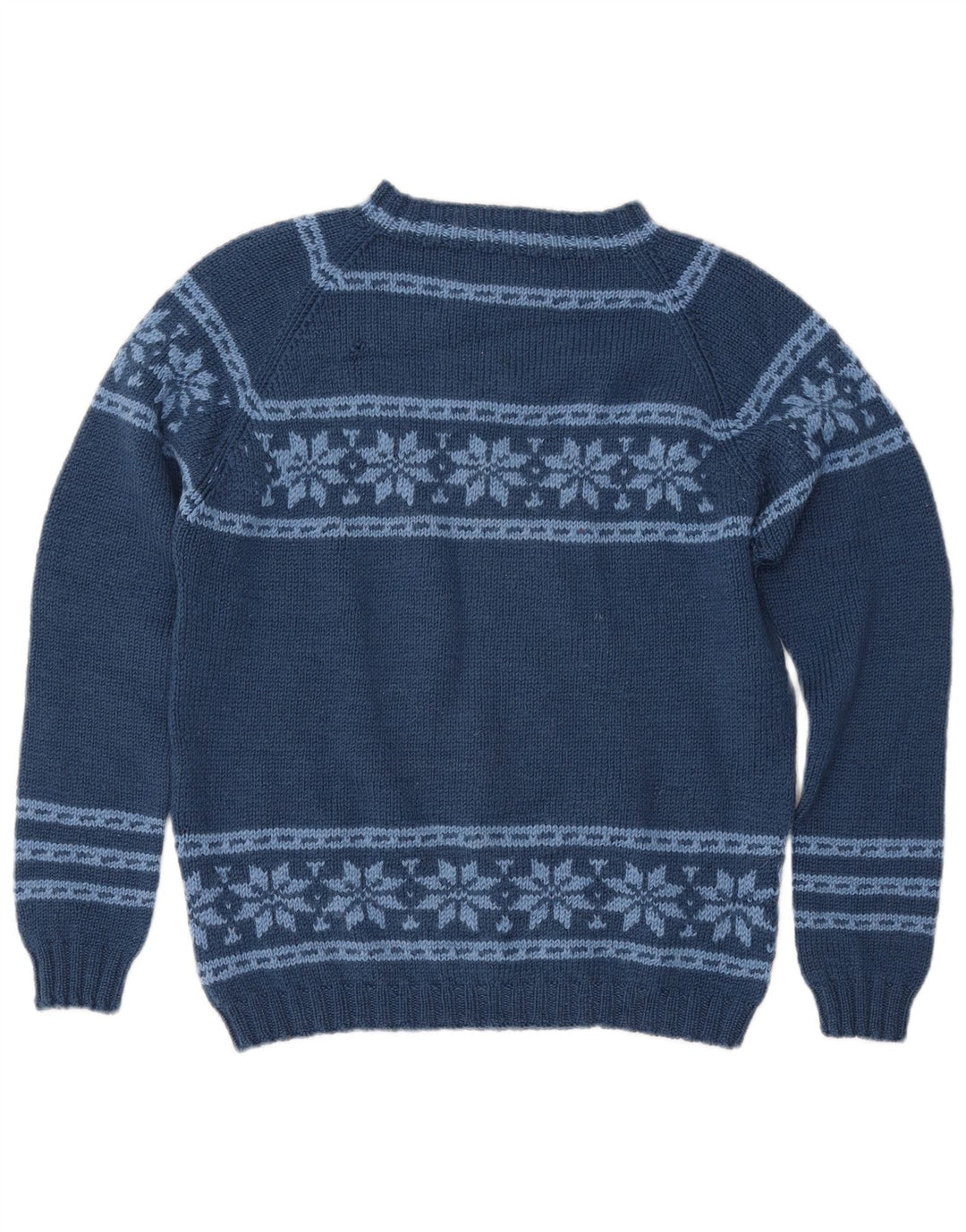 Suéter feminino VINTAGE com gola canoa Reino Unido 12 médio azul marinho Fair Isle