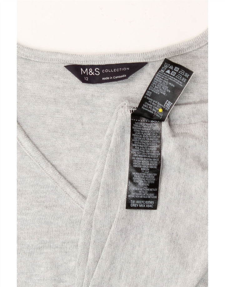 Top feminino Marks & Spencer manga comprida UK 12 viscose cinza médio