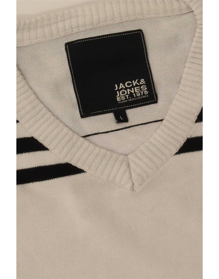 Suéter masculino Jack & Jones com decote em V grande bloco colorido branco