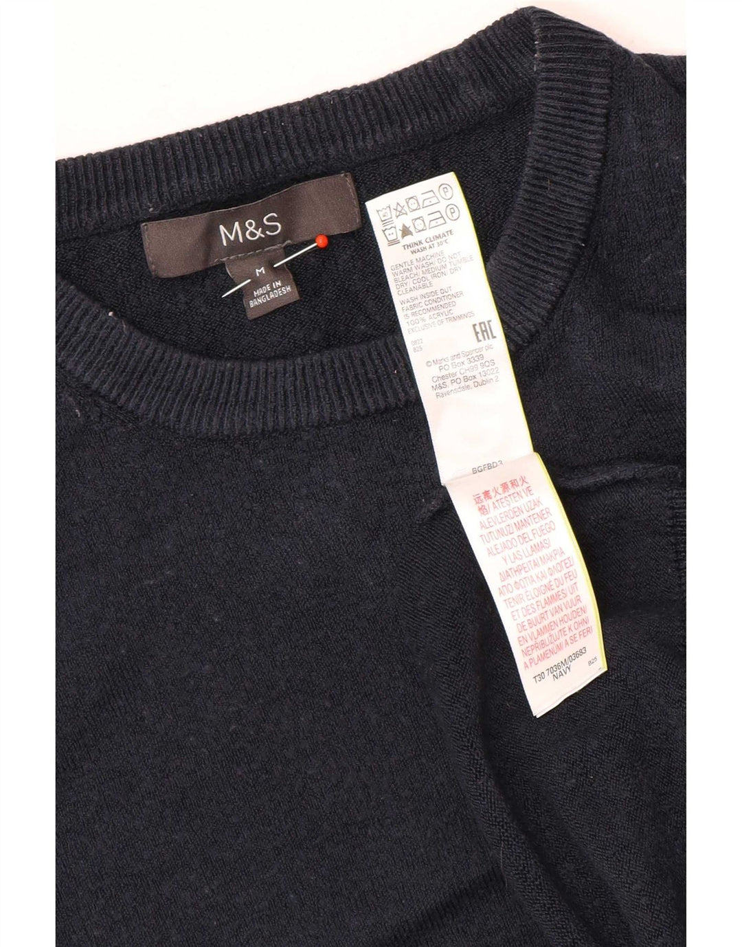 Suéter masculino Marks & Spencer com gola redonda e acrílico azul marinho médio