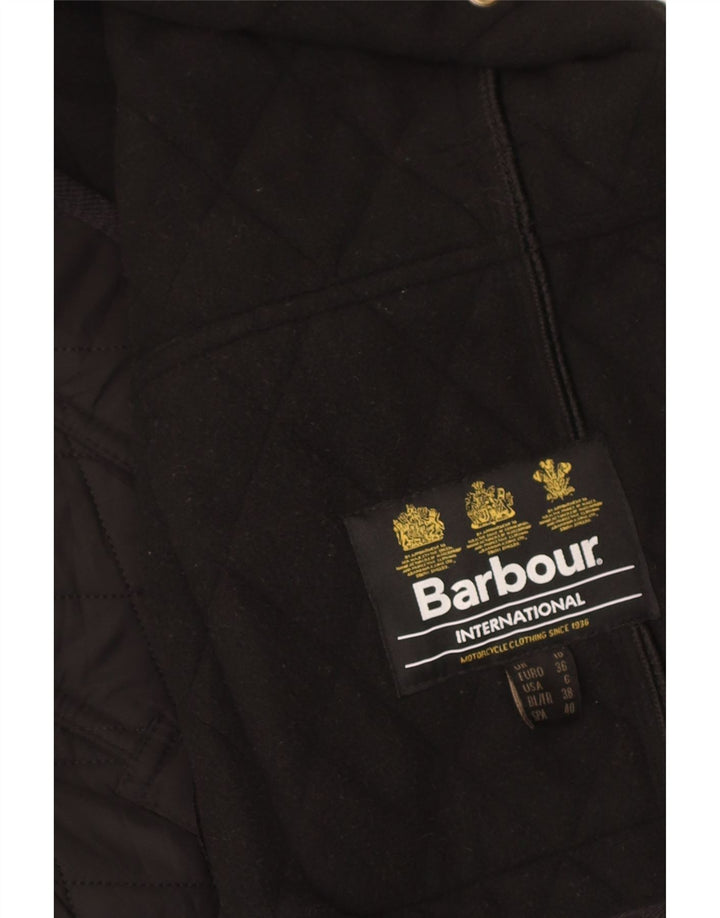 Jaqueta acolchoada militar feminina Barbour UK 10 poliéster preto pequeno