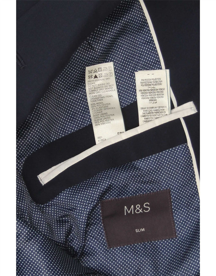 Jaqueta blazer masculina Marks & Spencer com 2 botões slim UE 52 grande lã azul marinho