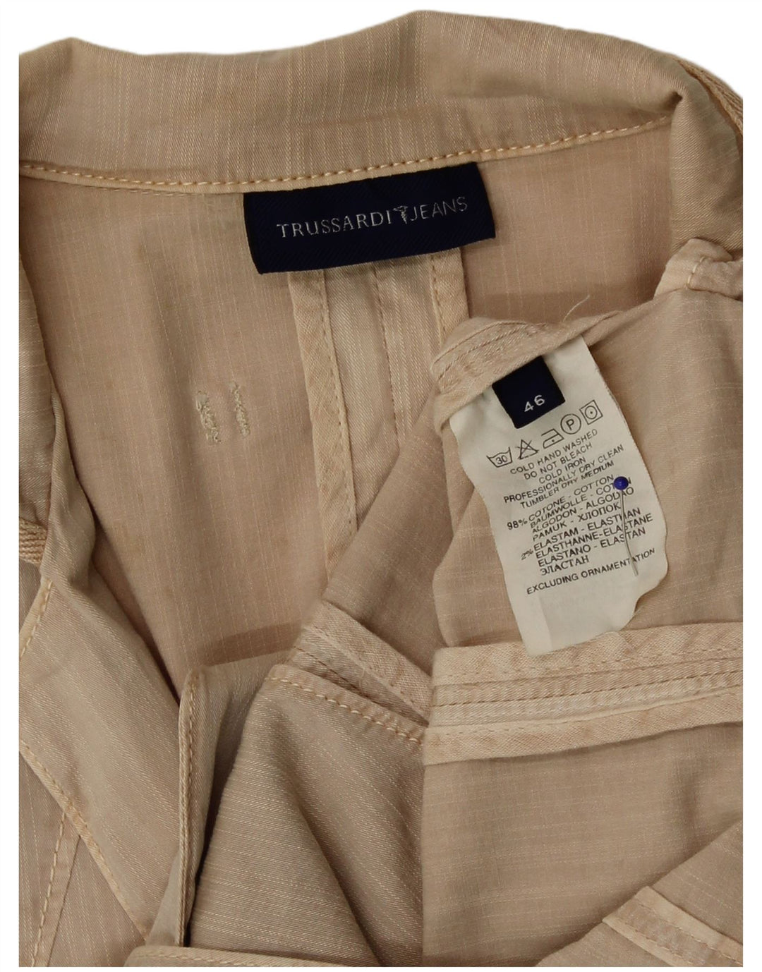 Trussardi Jaqueta blazer feminina com 2 botões IT 46 grande algodão bege