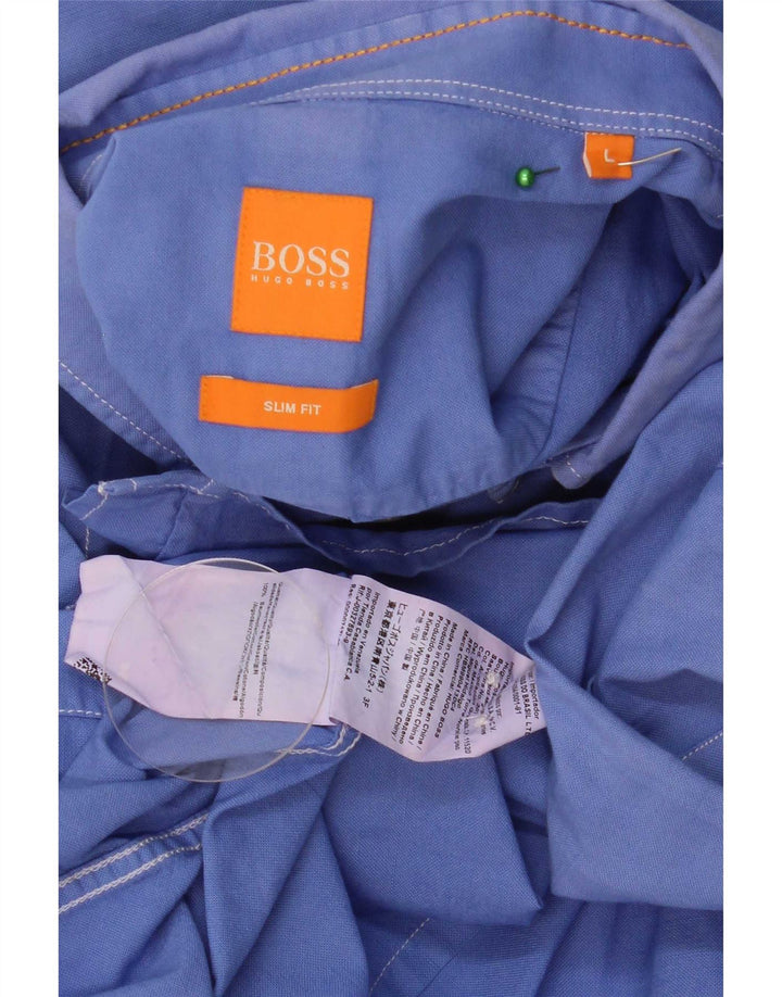 Camisa Slim Fit Masculina Hugo Boss Grande Algodão Azul
