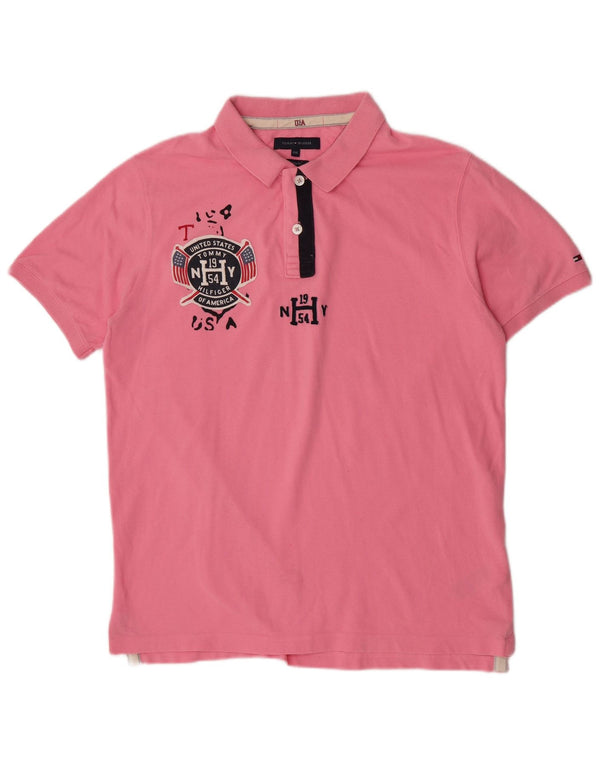 Camisa polo masculina Tommy Hilfiger gráfica slim fit 2XL algodão rosa