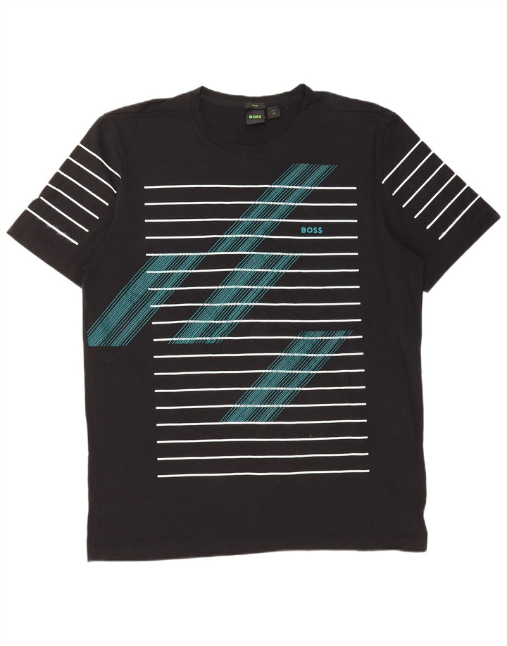 Camiseta gráfica masculina HUGO BOSS Top grande de algodão listrado preto