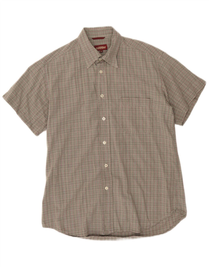 Camisa masculina Carrera de manga curta cinza médio algodão xadrez