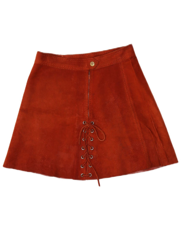 Mini saia feminina vintage de camurça de cintura alta IT 42 médio W24 marrom