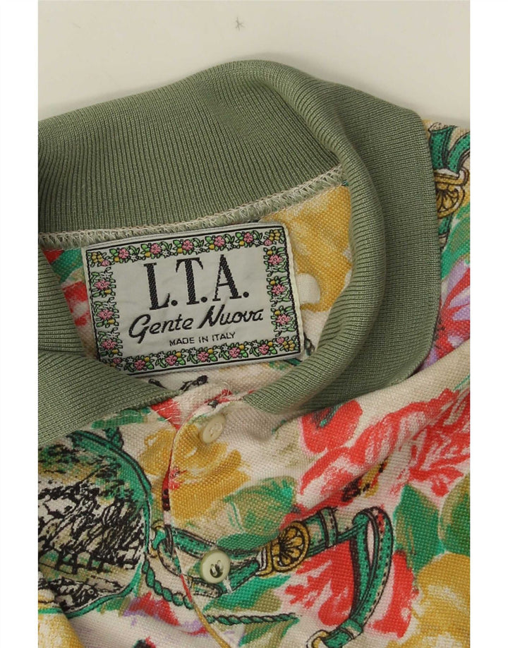 Camisa polo masculina vintage grande floral multicolorida