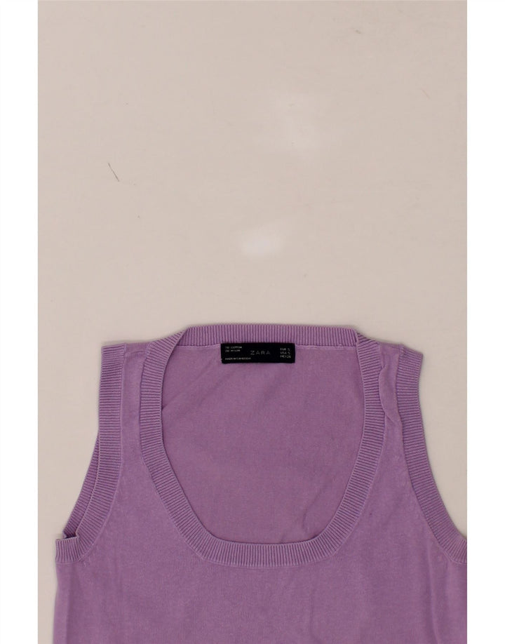 ZARA Womens Vest Tank Top UK 8 Small Purple Cotton Vintage Zara and Second-Hand Zara from Messina Hembry 