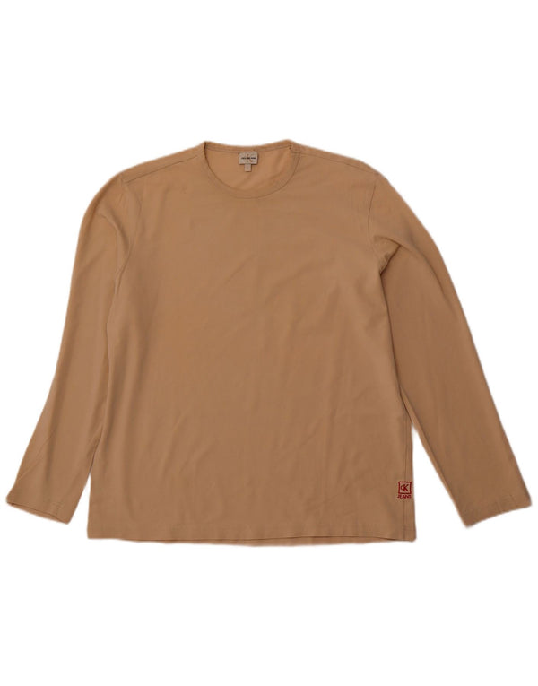 CALVIN KLEIN JEANS Top feminino manga comprida UK 18 XL algodão bege