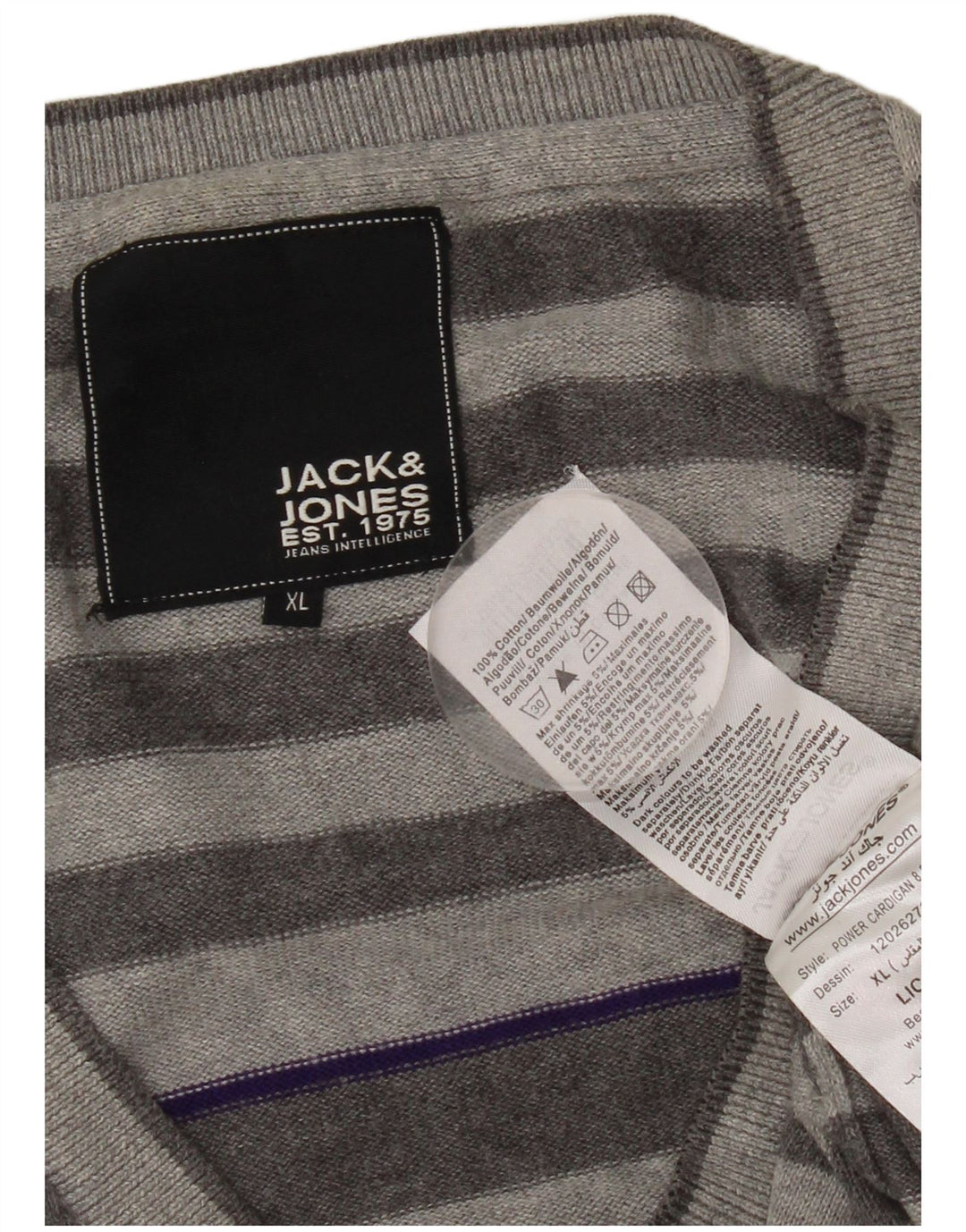 Suéter cardigã masculino JACK & JONES XL algodão listrado cinza