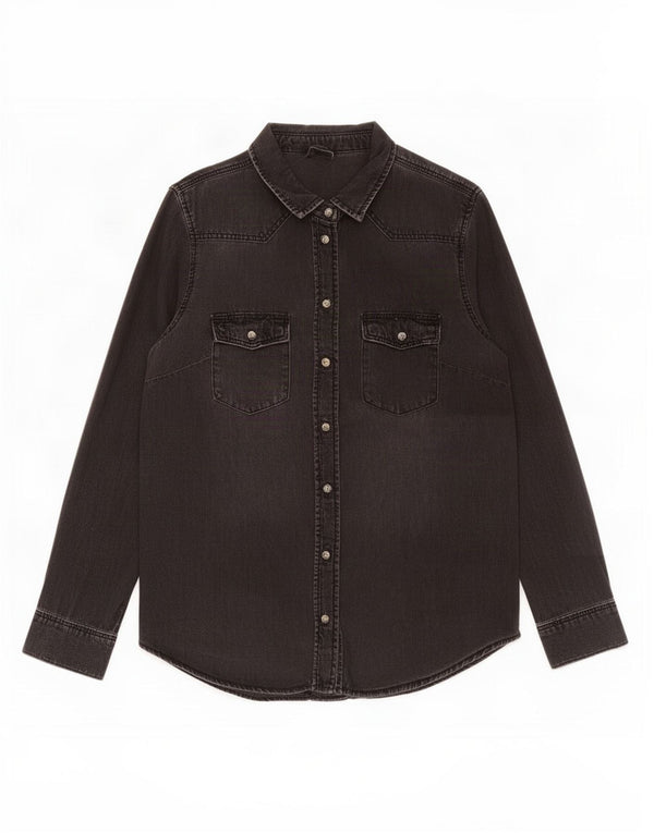 Camisa jeans feminina vintage UK 14 cinza médio