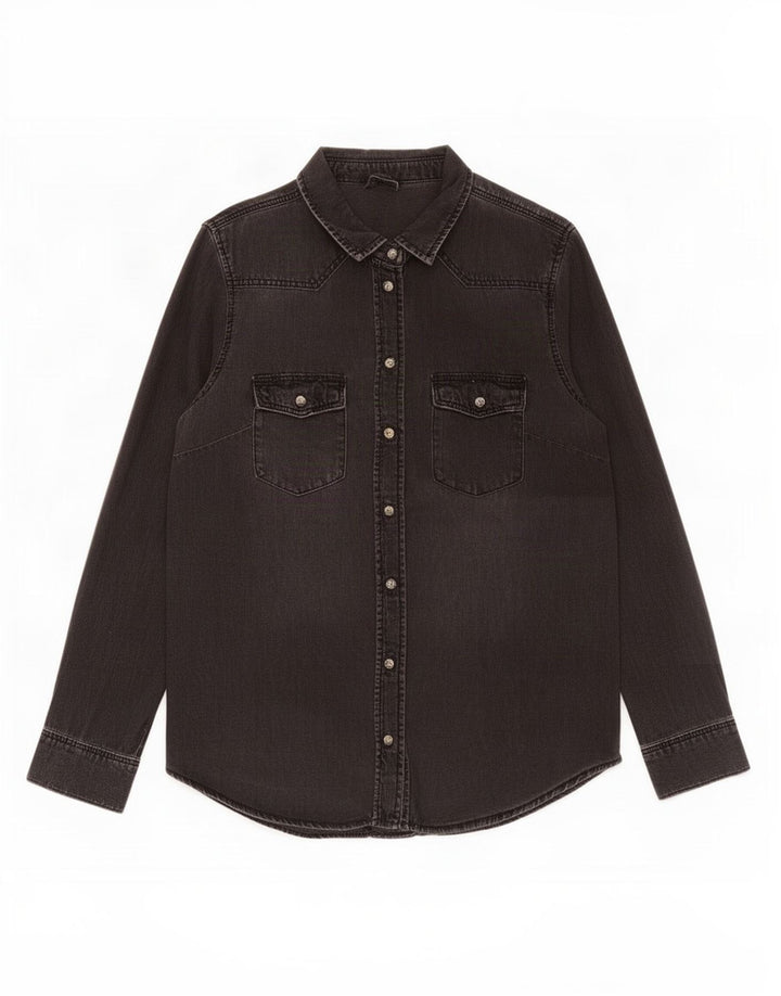 Camisa jeans feminina vintage UK 14 cinza médio