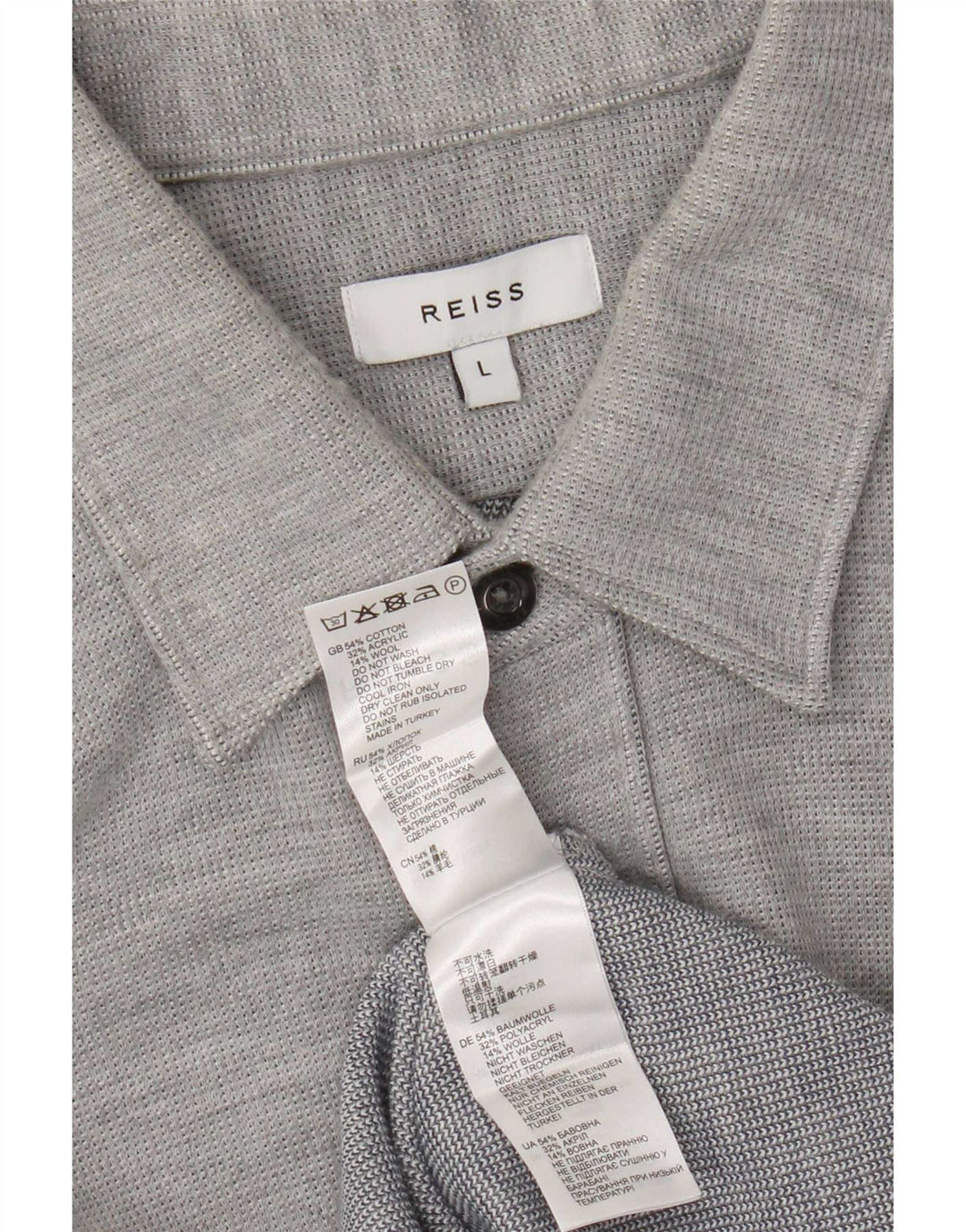 Camisa masculina Reiss grande algodão manchado cinza