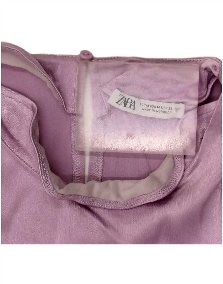 Zara Blusa Feminina Crop Manga Longa Top UK 12 Médio Roxo