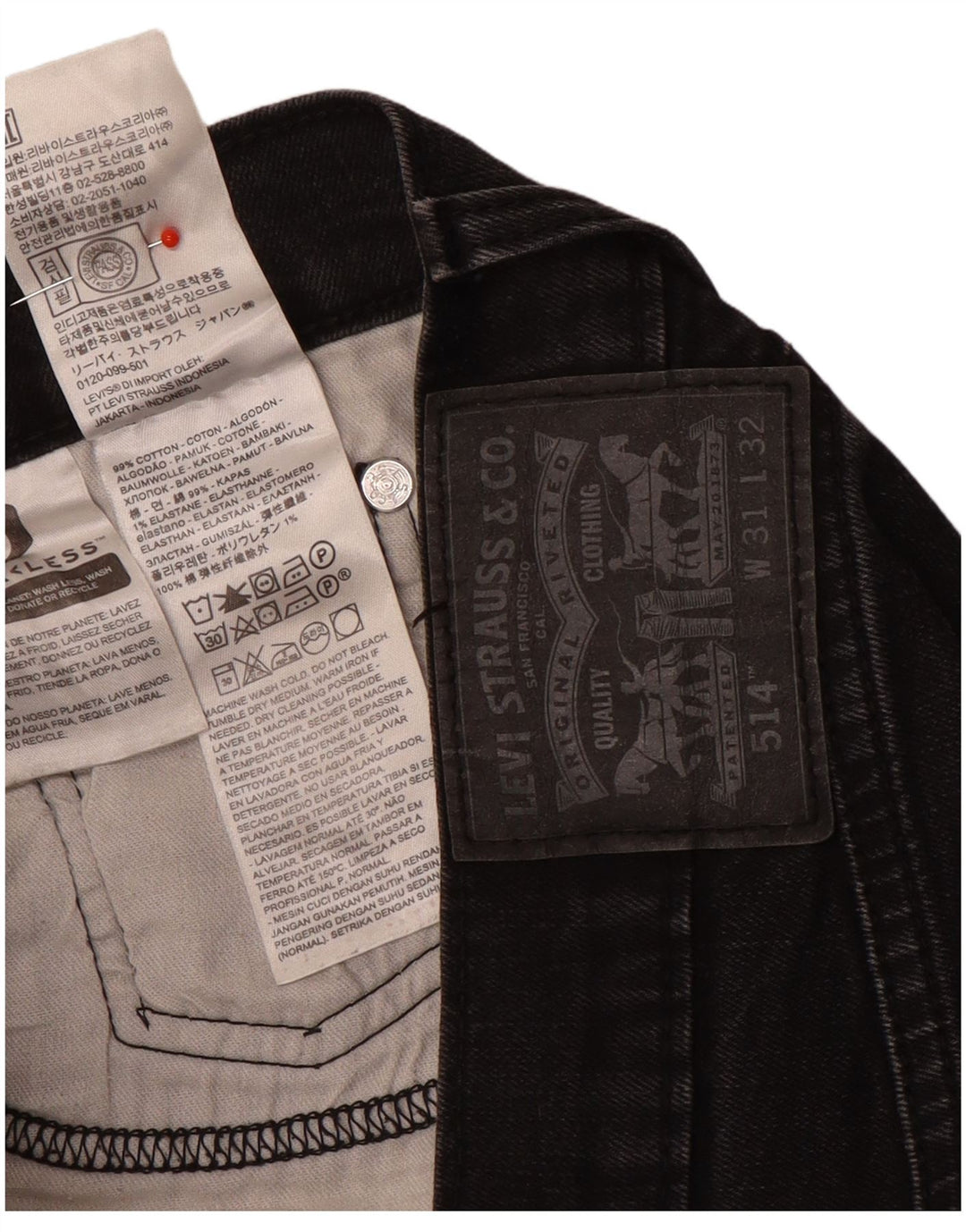 Levi's Masculino 514 Straight Jeans W31 L32 Algodão Preto