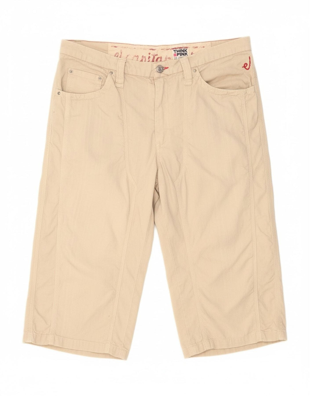 THINK PINK Bermuda masculina IT 50 grande W34 algodão bege