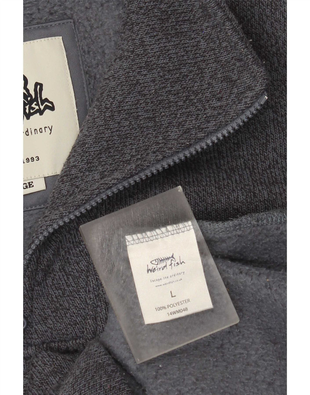Moletom com capuz masculino Weird Fish com zíper grande poliéster manchado cinza